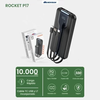 POWER BANK 10.000 mah - ROCKET P17 - CARGA RAPIDA - MOVISUN