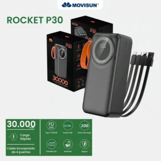 POWER BANK 30.000 mah - ROCKET P30 - CARGA RAPIDA - MOVISUN